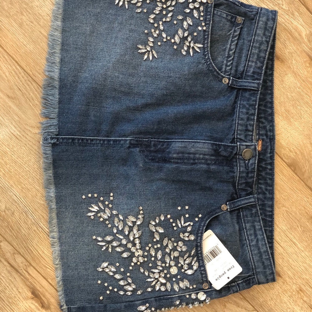 Free People Denim Skirt with Rhinestones - NWT